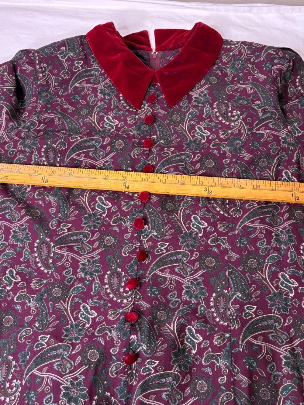 Vtg Halmoed Petites Paisley Smocked Christmas Dress With Velvet Collar/Buttons - Picture 8 of 8